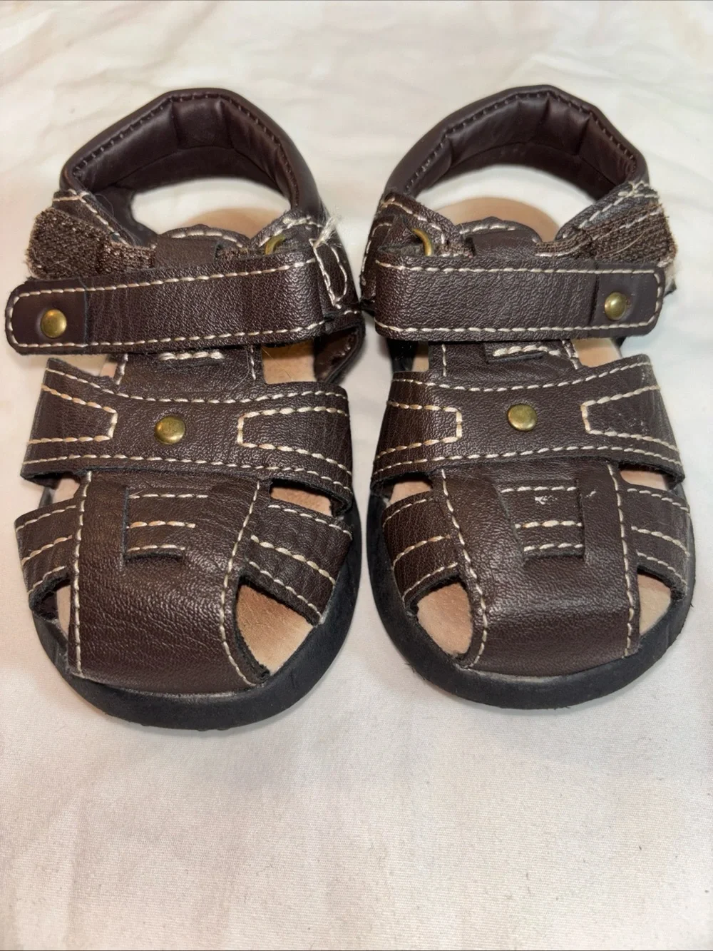 Baby  Brown Closed-Toe Leather-Look Sandals. 7/20